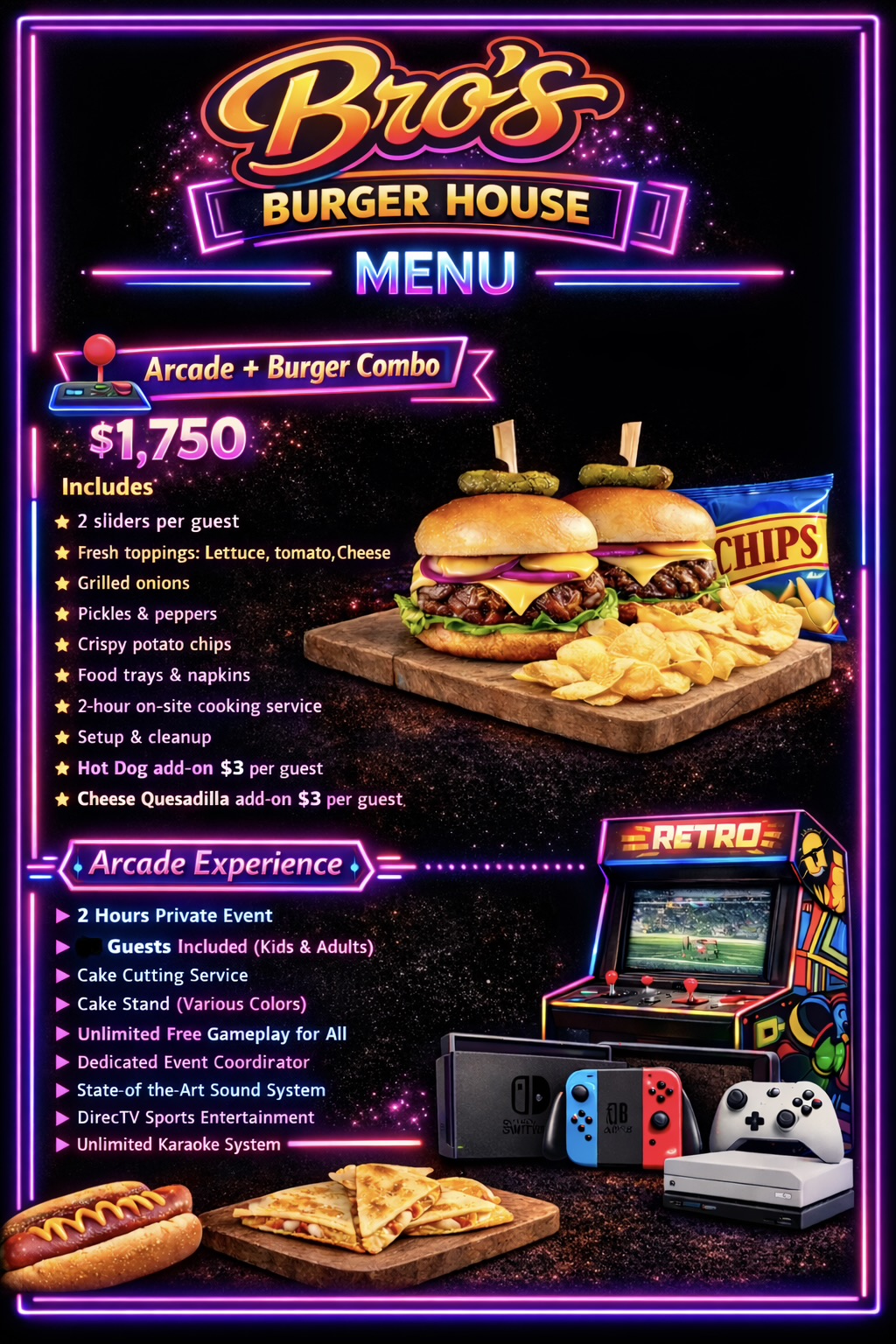 30 Guest Arcades and Burgers 