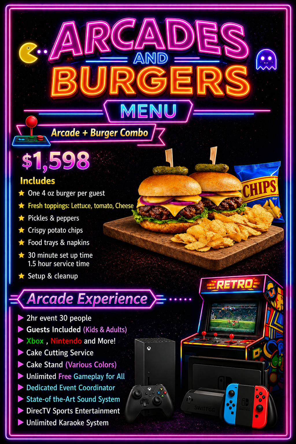 30 Guest Arcades and Burgers 